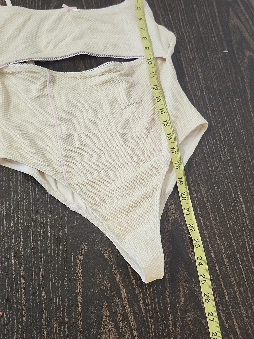 Frankies Bikinis Julianne Waffle Cheeky One Piece Swimsuit in Cream Sz L. NWT